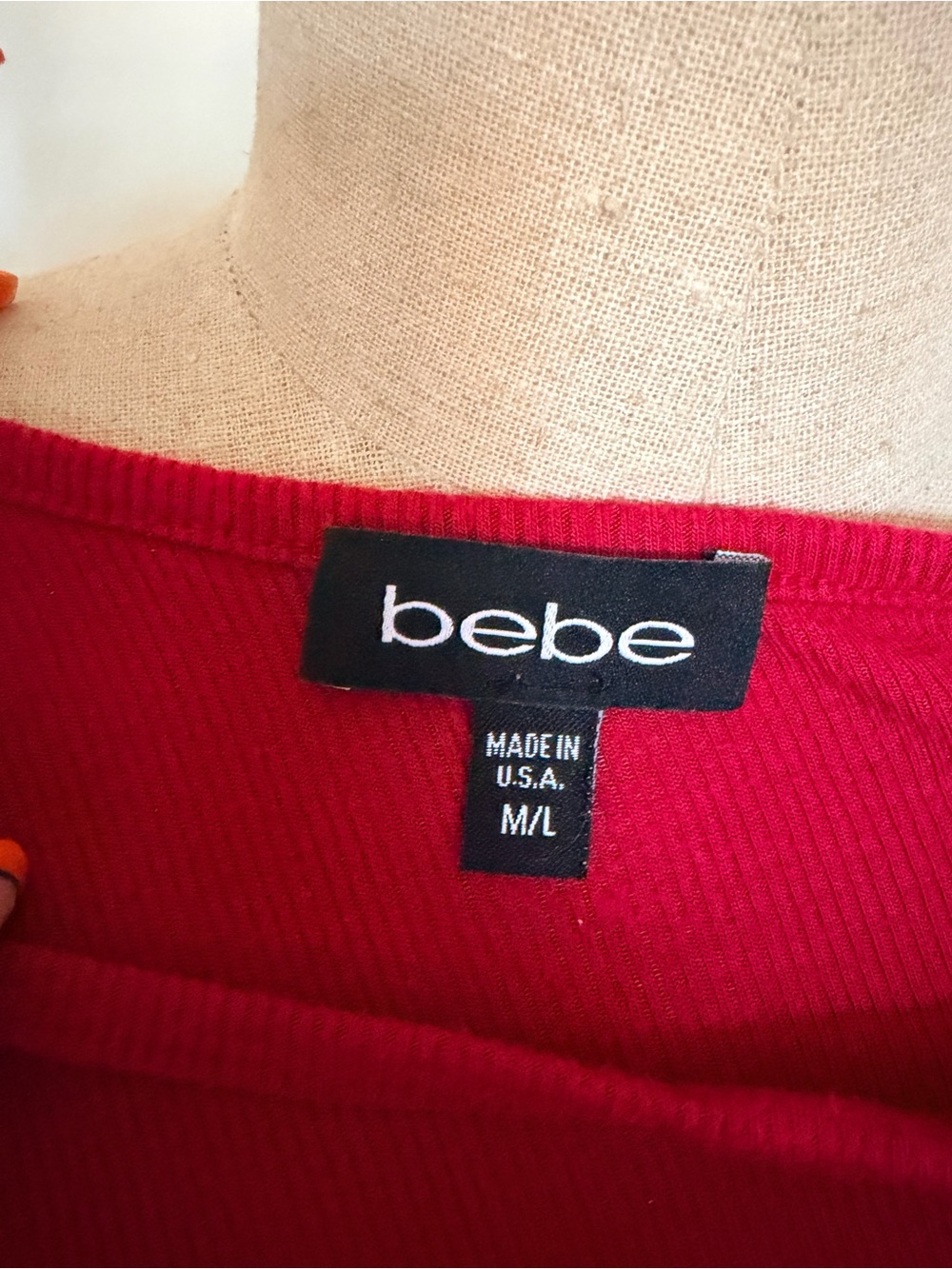 bebe Red Ribbed Racerback Tank Top - Picture 3 of 5